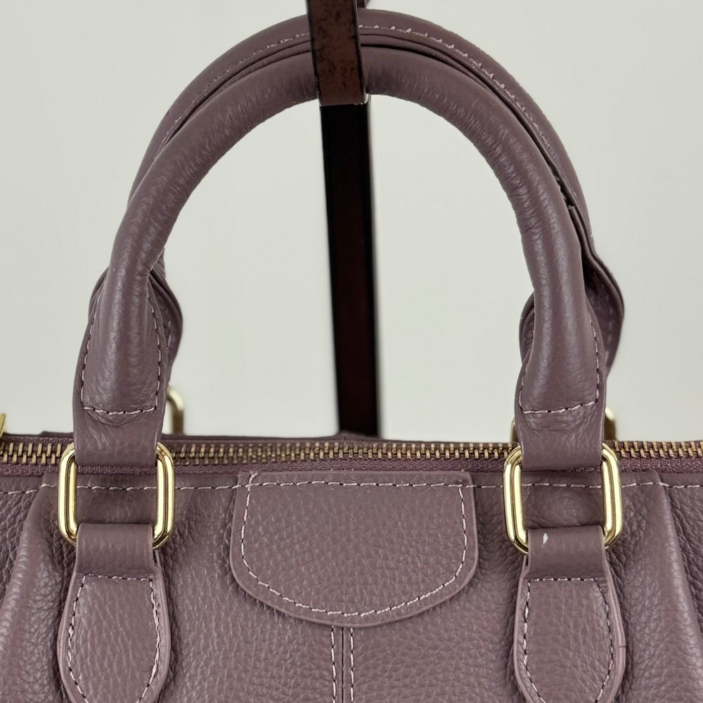 Mauve Purple Pebbled Leather Satchel Handbag Chic Classic Minimalist - Picture 3 of 16